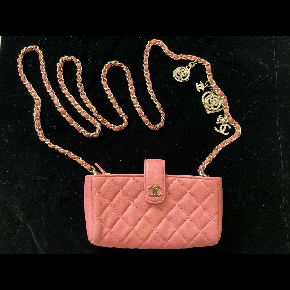 CHANEL Pink Lambskin Leather CC Bag Charms…